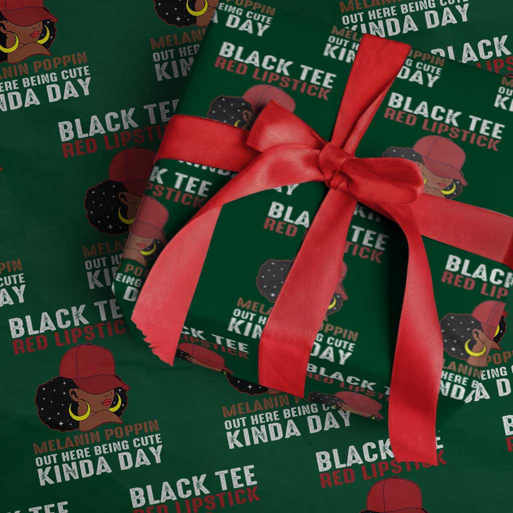 Funny African American Afro Queen Wrapping Paper Roll Black Tee Red Lipstick Melanin Poppin Out Here Being Cute - Wonder Print Shop
