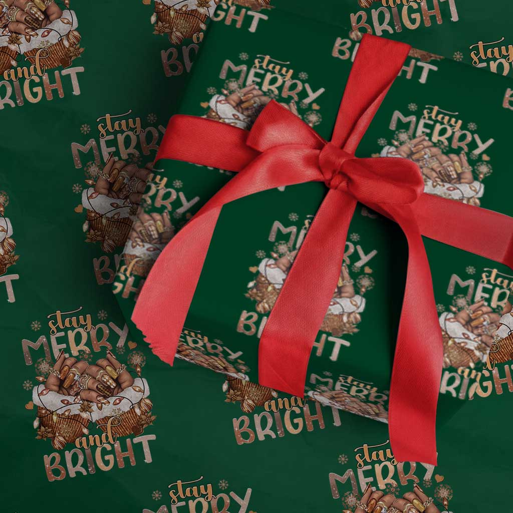 Funny African American Christmas Wrapping Paper Roll Stay Merry And Bright Black Melanin Girl - Wonder Print Shop