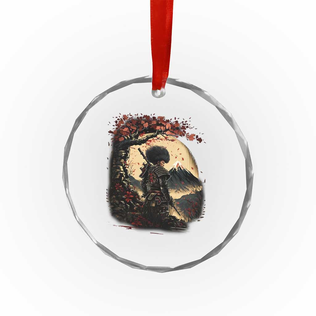 Funny African American Samurai Crystal Glass Ornament Japanese Art Black Warrior Sakura