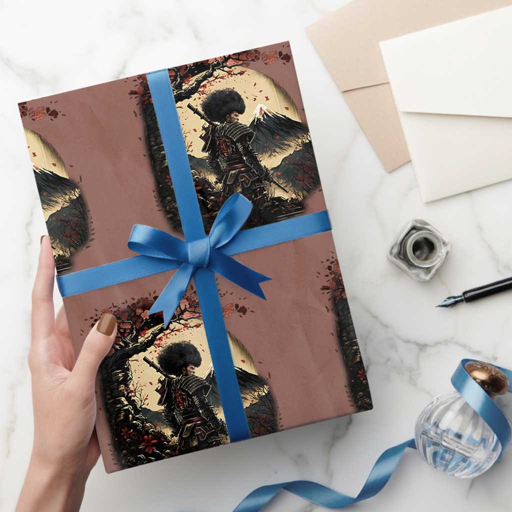 Funny African American Samurai Wrapping Paper Roll Japanese Art Black Warrior Sakura