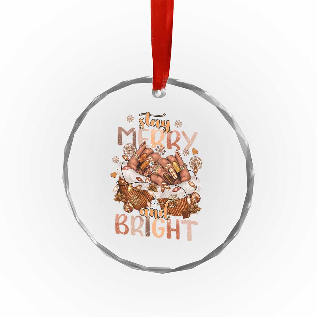 Funny African American Xmas Crystal Glass Ornament Stay Merry And Bright Black Melanin Girl TS11