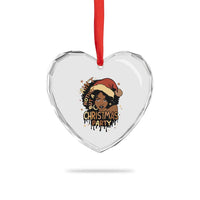 Funny African American Xmas Heart Crystal Glass Ornament Ain't Nothing But A Xmas Party Santa Black Melanin Girl - Wonder Print Shop