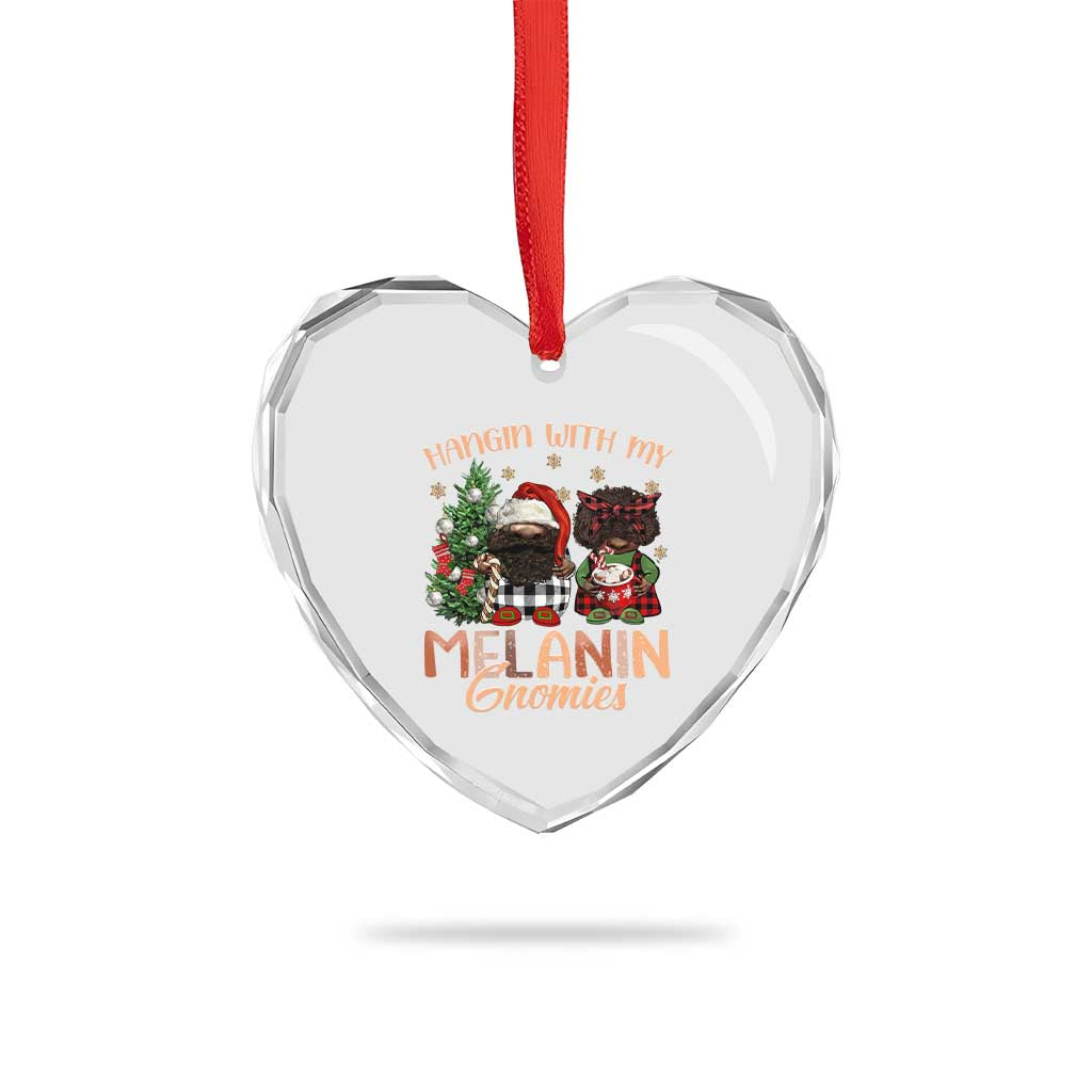 Funny African American Xmas Heart Crystal Glass Ornament Hangin With My Melanin Gnomies Afro Gnomes - Wonder Print Shop