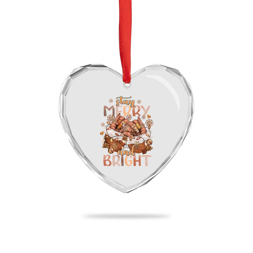 Funny African American Xmas Heart Crystal Glass Ornament Stay Merry And Bright Black Melanin Girl - Wonder Print Shop