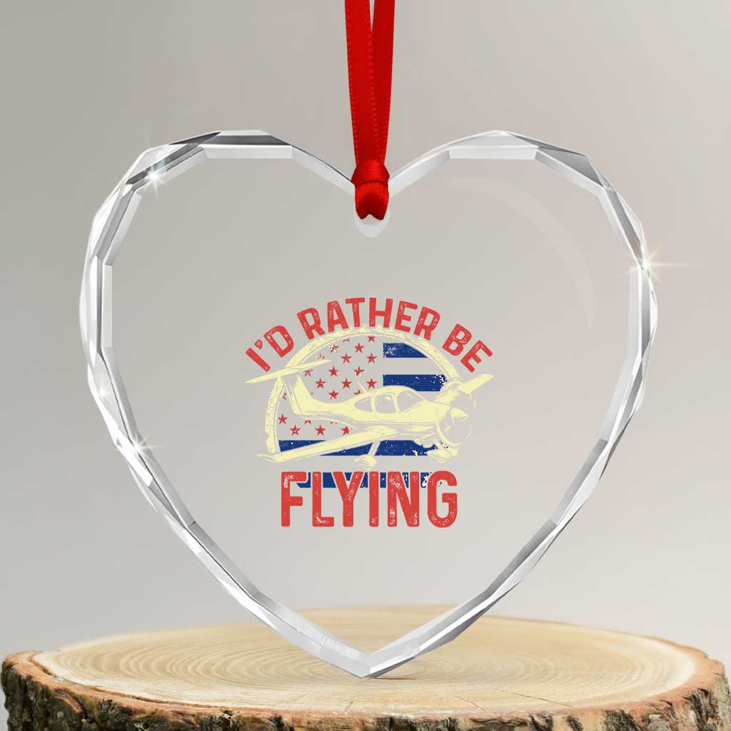 Funny Airplane Pilot Heart Crystal Glass Ornament I'd Rather Be Flying - Wonder Print Shop