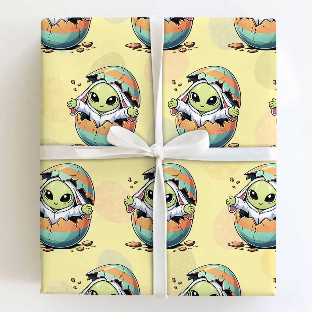 Funny Alien Bunny Ears Easter Wrapping Paper Roll Extraterrestrial Gift