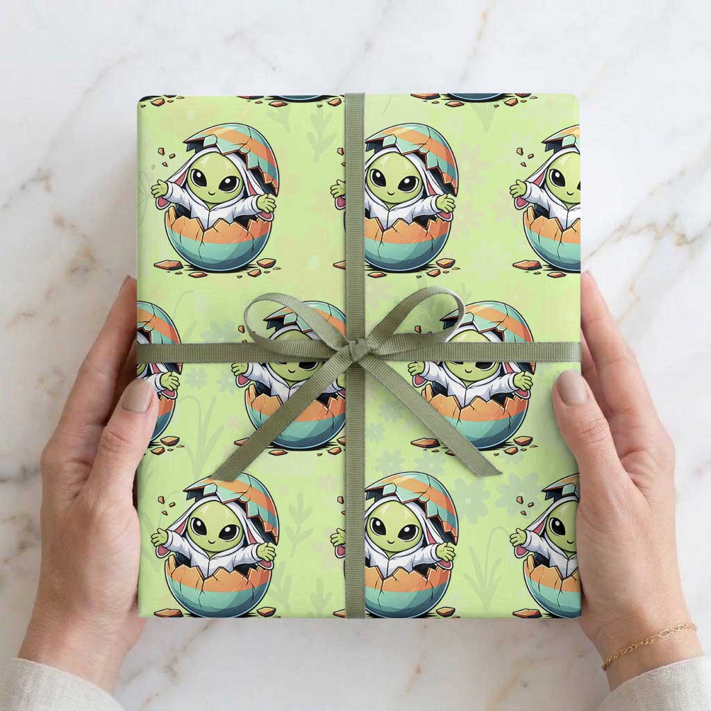Funny Alien Bunny Ears Easter Wrapping Paper Roll Extraterrestrial Gift
