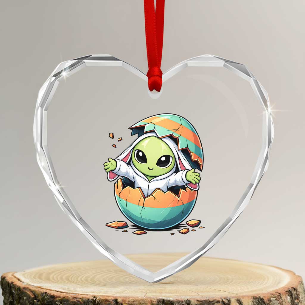Funny Alien Bunny Ears Easter Heart Crystal Glass Ornament Extraterrestrial Gift