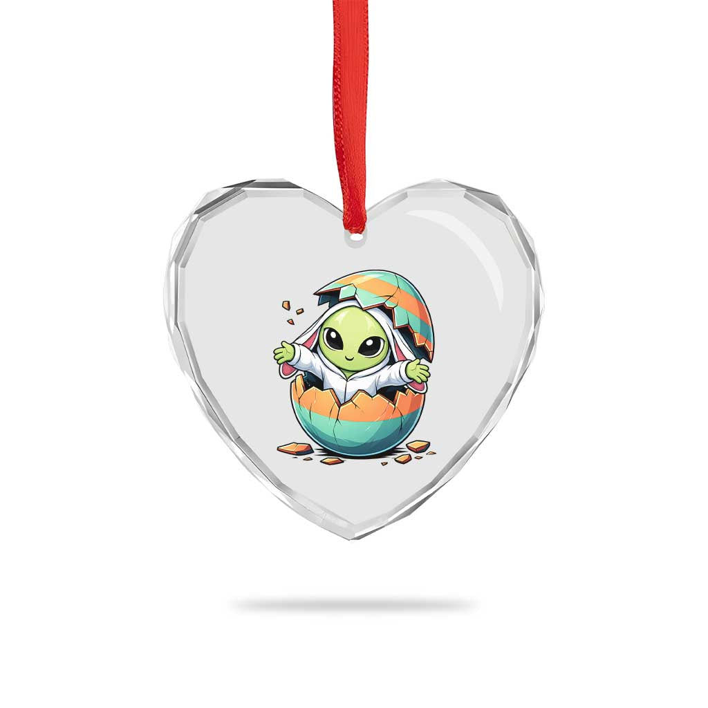 Funny Alien Bunny Ears Easter Heart Crystal Glass Ornament Extraterrestrial Gift