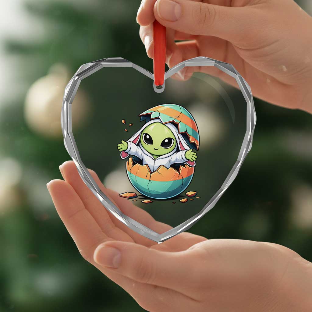 Funny Alien Bunny Ears Easter Heart Crystal Glass Ornament Extraterrestrial Gift
