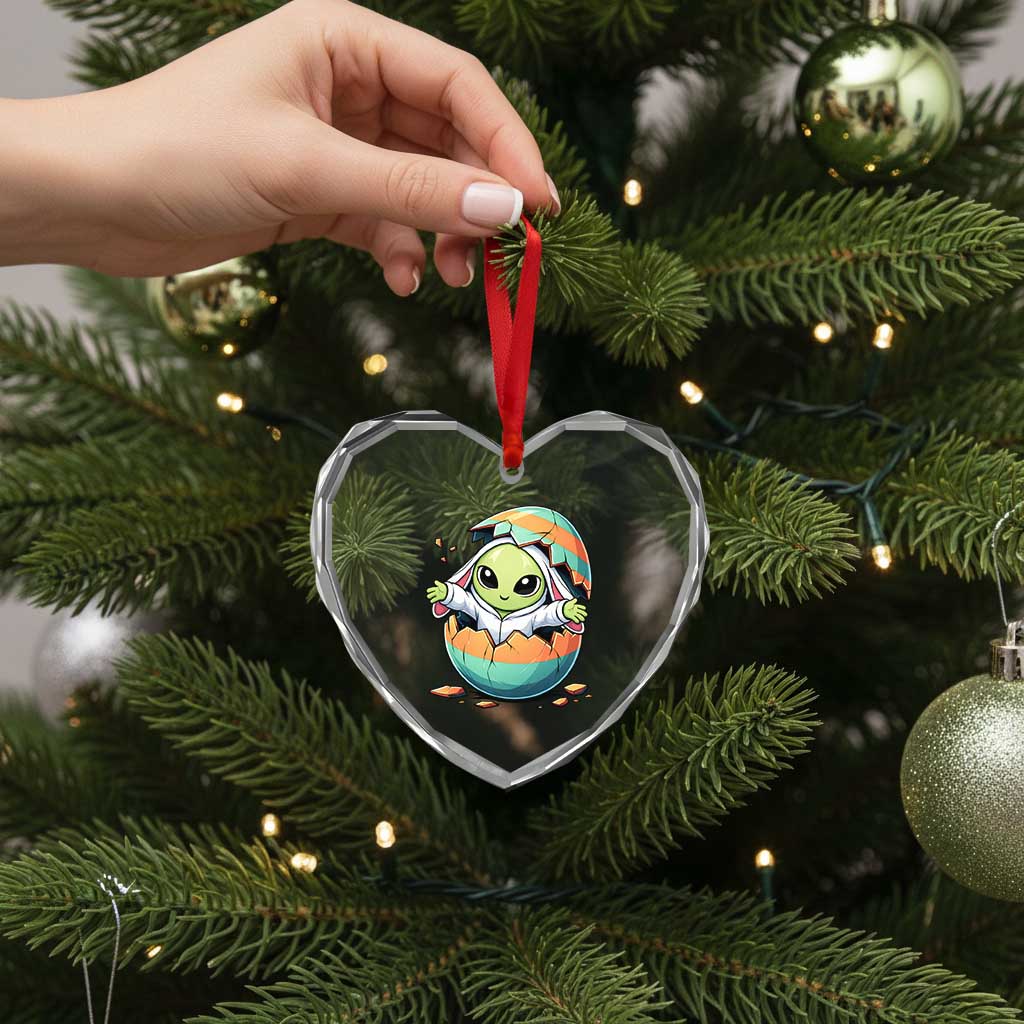 Funny Alien Bunny Ears Easter Heart Crystal Glass Ornament Extraterrestrial Gift
