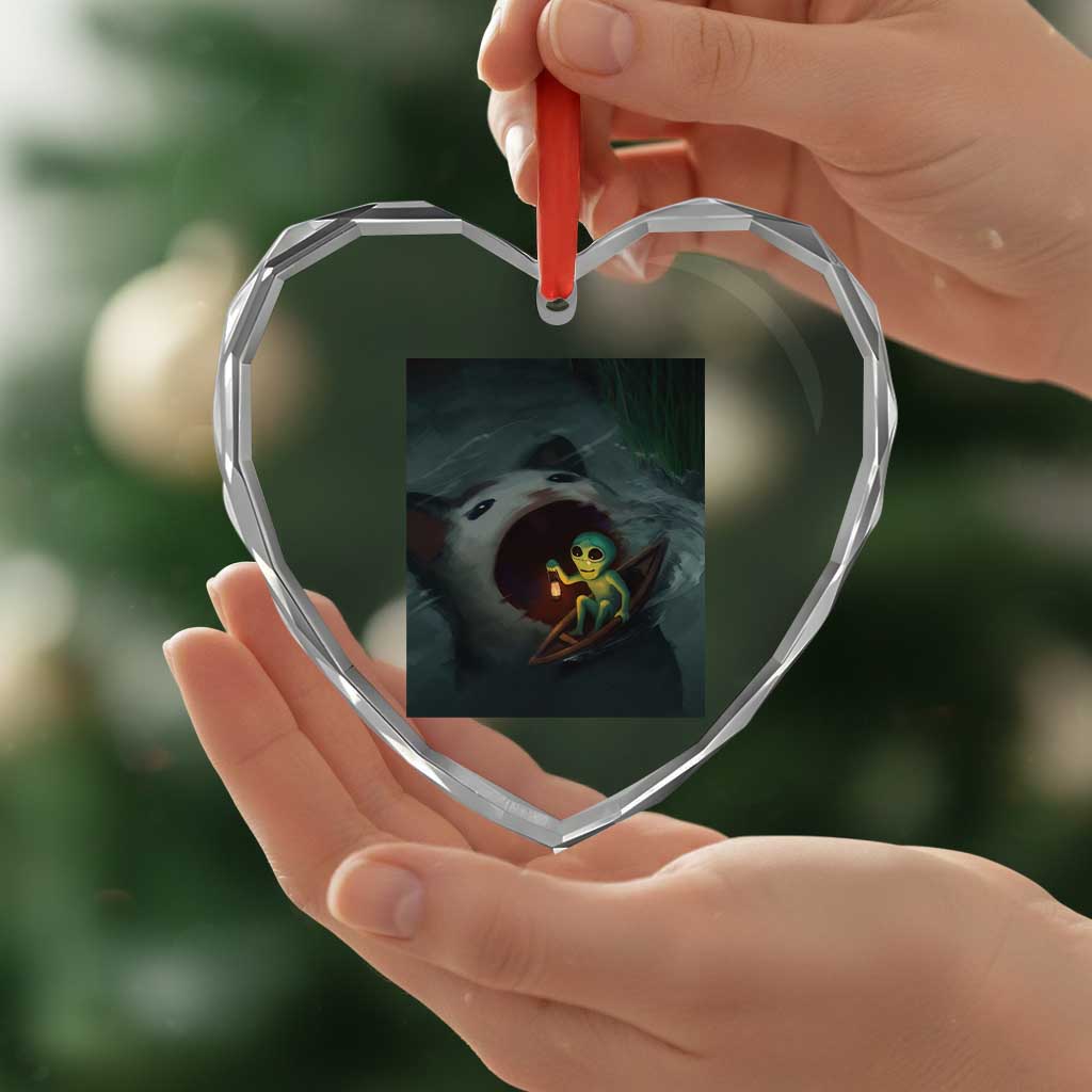 Funny Alien Cat Meme Heart Crystal Glass Ornament Weird Silly - Wonder Print Shop
