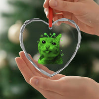 Funny Alien Cat Meme Retro Y2K Vintage Space Kitty Heart Crystal Glass Ornament