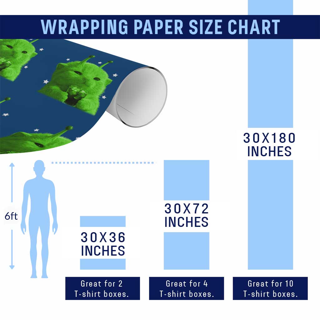 Funny Alien Cat Meme Wrapping Paper Roll Funny Kitten 90s Retro Vintage Graphic Weird Cats Y2k - Wonder Print Shop