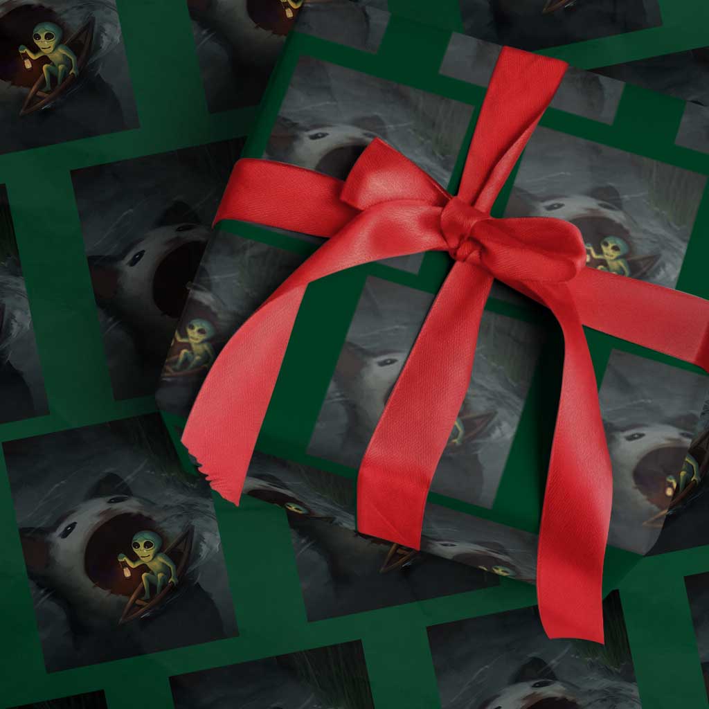 Funny Alien Cat Meme Wrapping Paper Roll Weird Silly - Wonder Print Shop