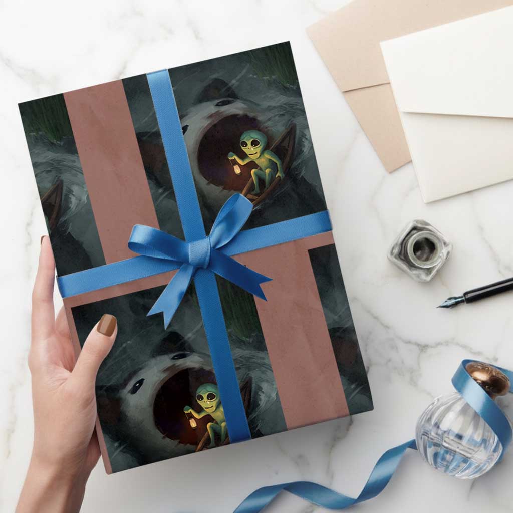 Funny Alien Cat Meme Wrapping Paper Roll Weird Silly - Wonder Print Shop