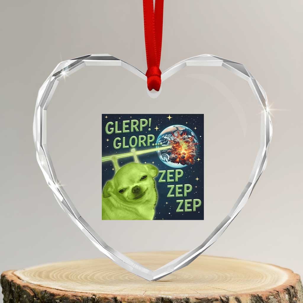 Funny Alien Dog Meme Heart Crystal Glass Ornament Glorp Zep Sci-Fi Humor Chihuahua - Wonder Print Shop