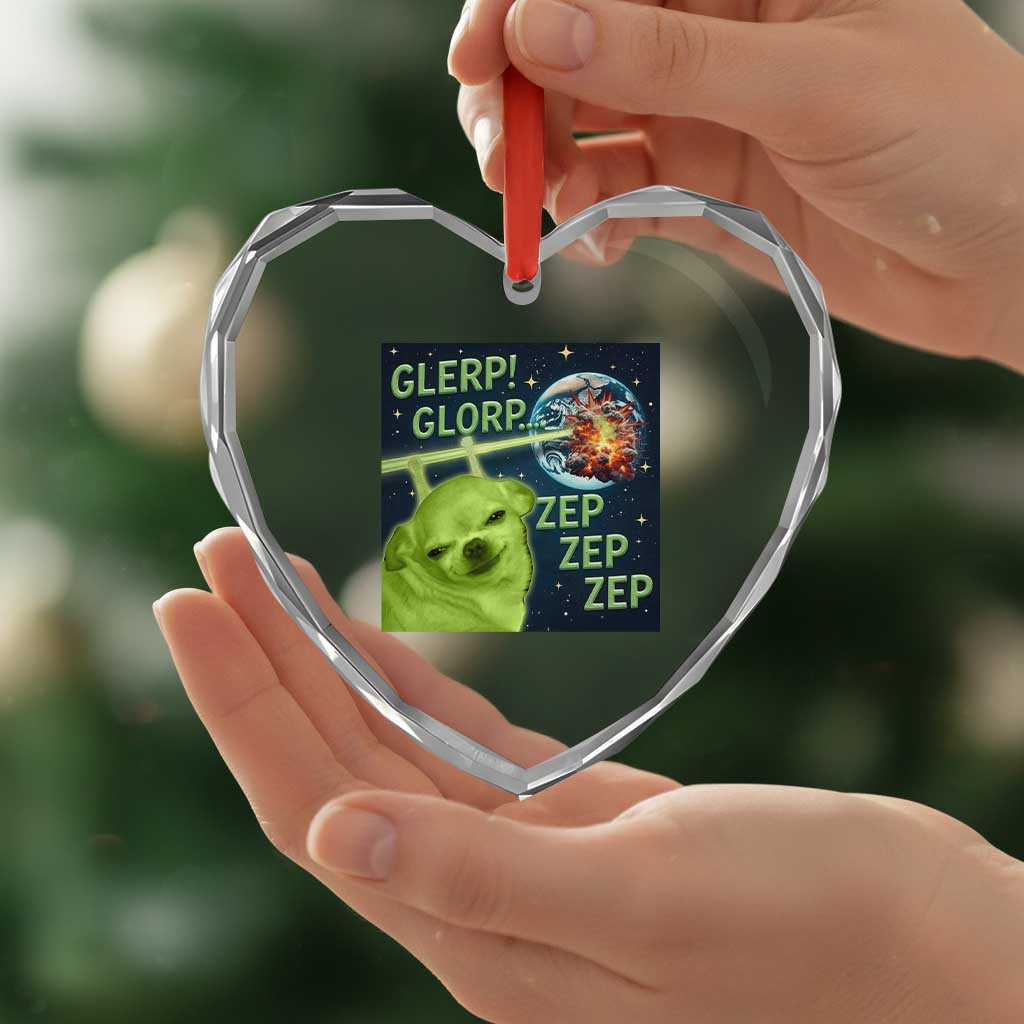Funny Alien Dog Meme Heart Crystal Glass Ornament Glorp Zep Sci-Fi Humor Chihuahua - Wonder Print Shop