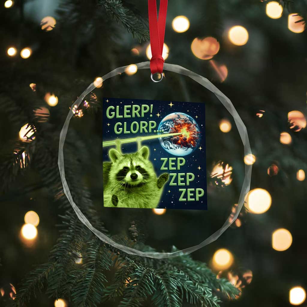 Funny Alien Raccoon Meme Crystal Glass Ornament Glerp Glorp Brainrot Stupid Gift - Wonder Print Shop