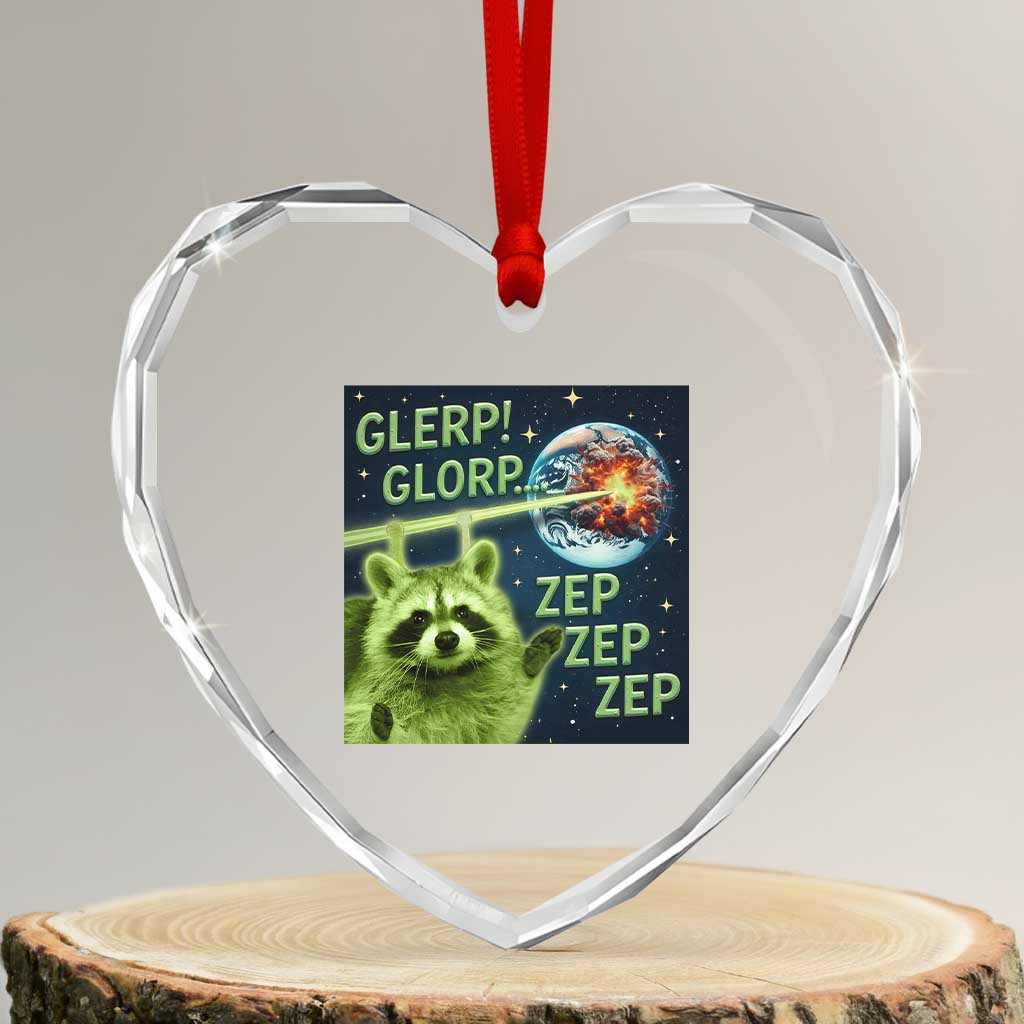 Funny Alien Raccoon Meme Heart Crystal Glass Ornament Glerp Glorp Brainrot Stupid Gift - Wonder Print Shop