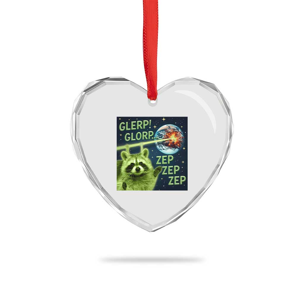 Funny Alien Raccoon Meme Heart Crystal Glass Ornament Glerp Glorp Brainrot Stupid Gift - Wonder Print Shop