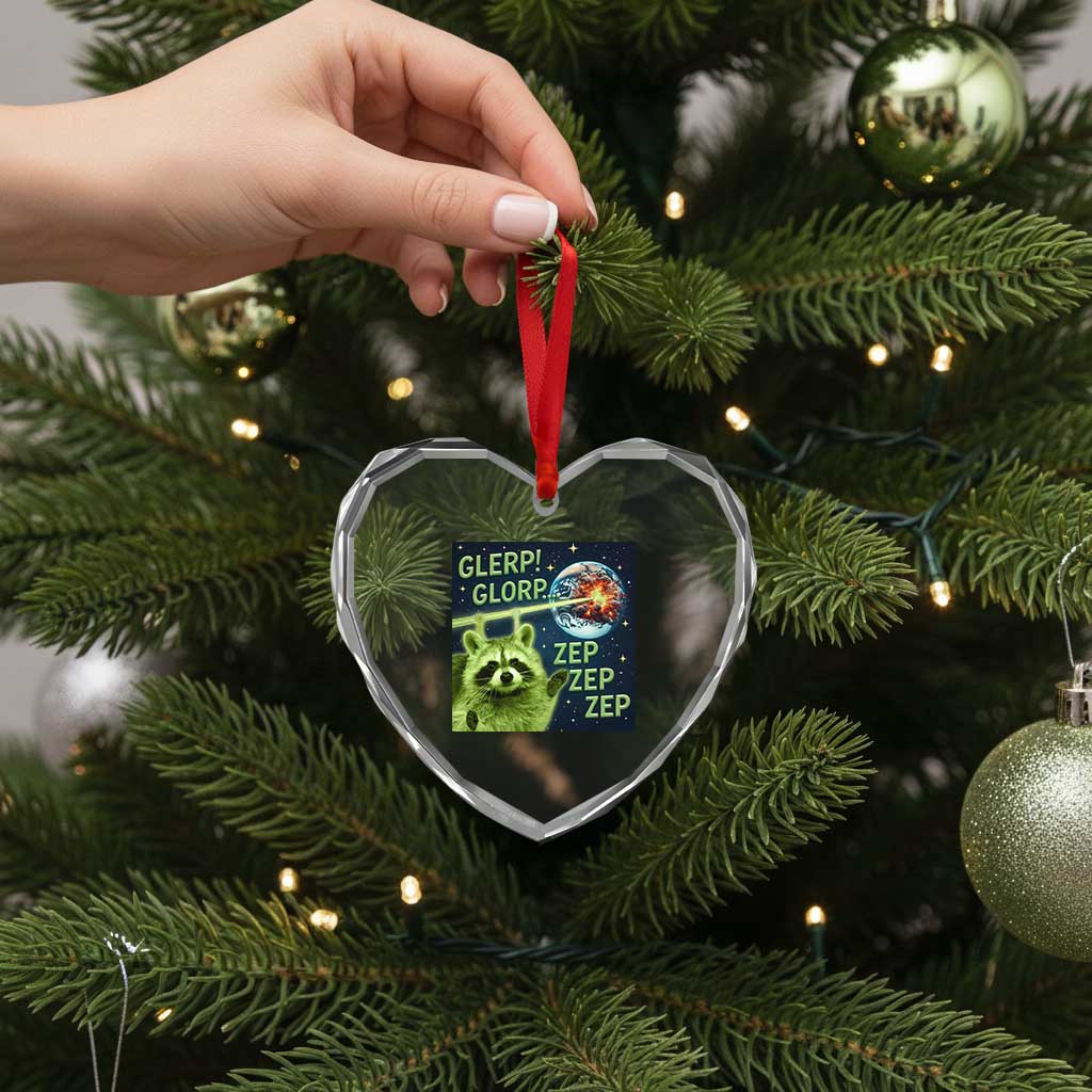 Funny Alien Raccoon Meme Heart Crystal Glass Ornament Glerp Glorp Brainrot Stupid Gift - Wonder Print Shop