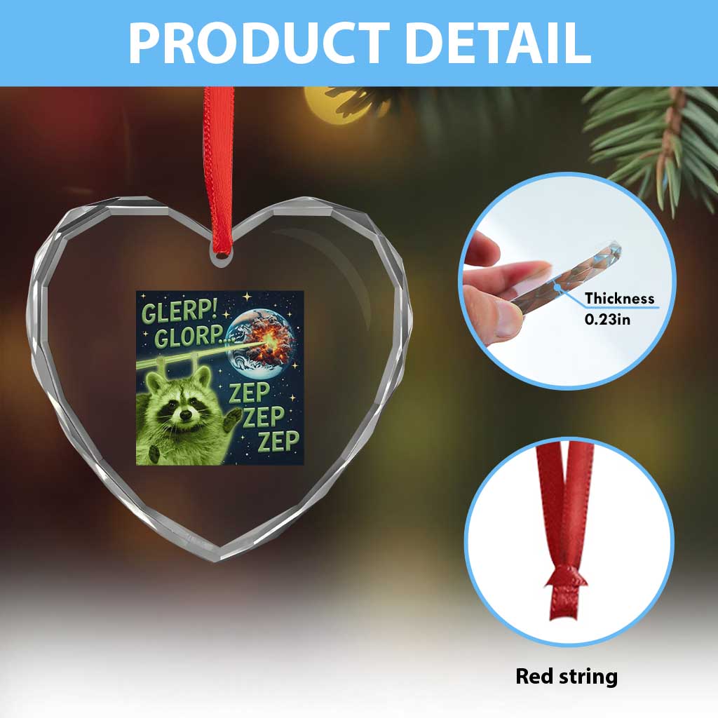 Funny Alien Raccoon Meme Heart Crystal Glass Ornament Glerp Glorp Brainrot Stupid Gift - Wonder Print Shop