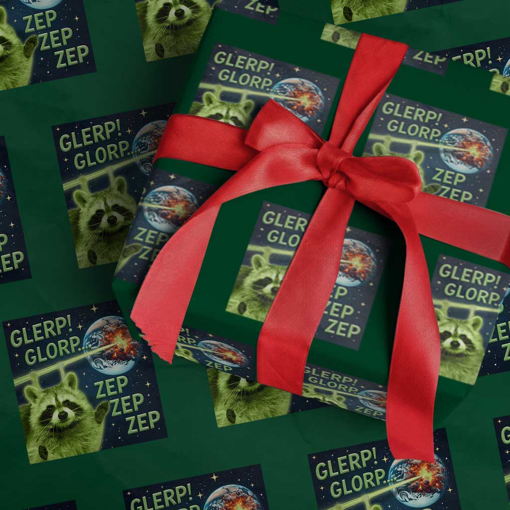 Funny Alien Raccoon Meme Wrapping Paper Roll Glerp Glorp Brainrot Stupid Gift - Wonder Print Shop