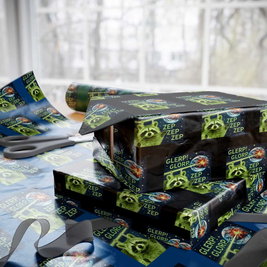 Funny Alien Raccoon Meme Wrapping Paper Roll Glerp Glorp Brainrot Stupid Gift - Wonder Print Shop