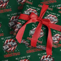 Funny All I Want For Christmas Is Money Wrapping Paper Roll Candy Cane Lips - Wonder Print Shop