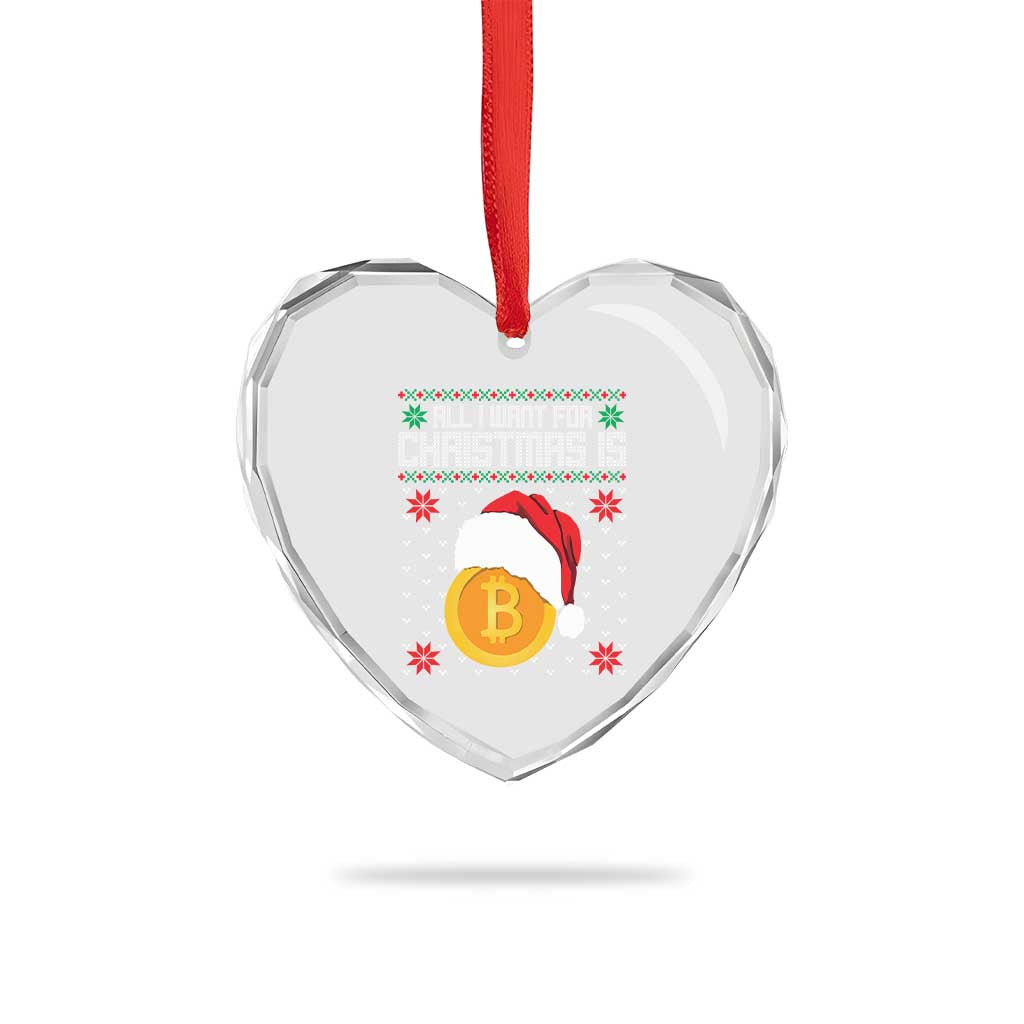 Funny All I Want For Xmas Is Bitcoin Heart Crystal Glass Ornament - Wonder Print Shop