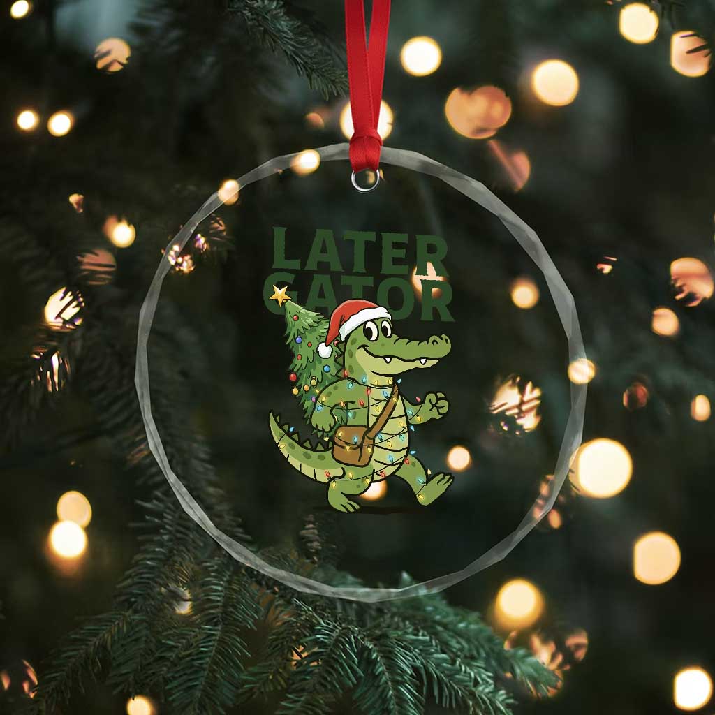 Funny Alligator Christmas Crystal Glass Ornament Lator Gator - Wonder Print Shop