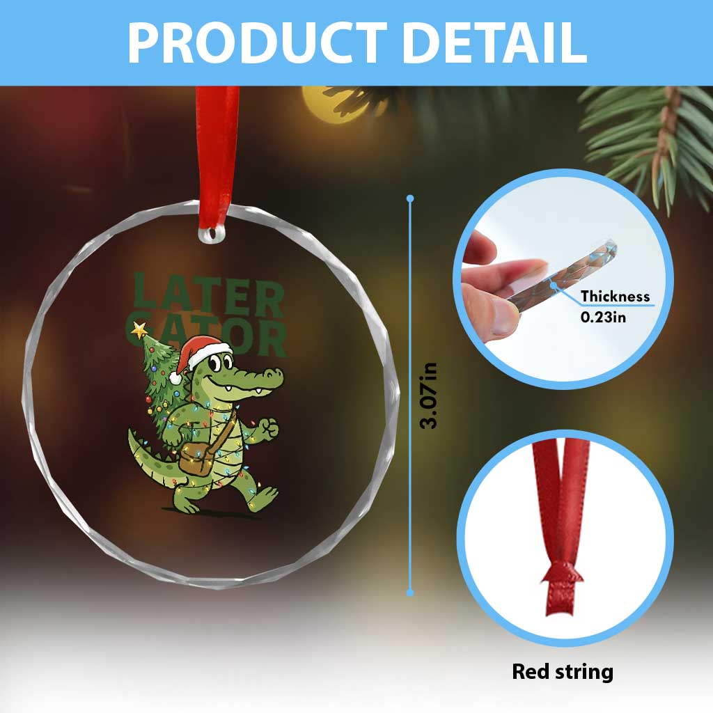 Funny Alligator Christmas Crystal Glass Ornament Lator Gator - Wonder Print Shop