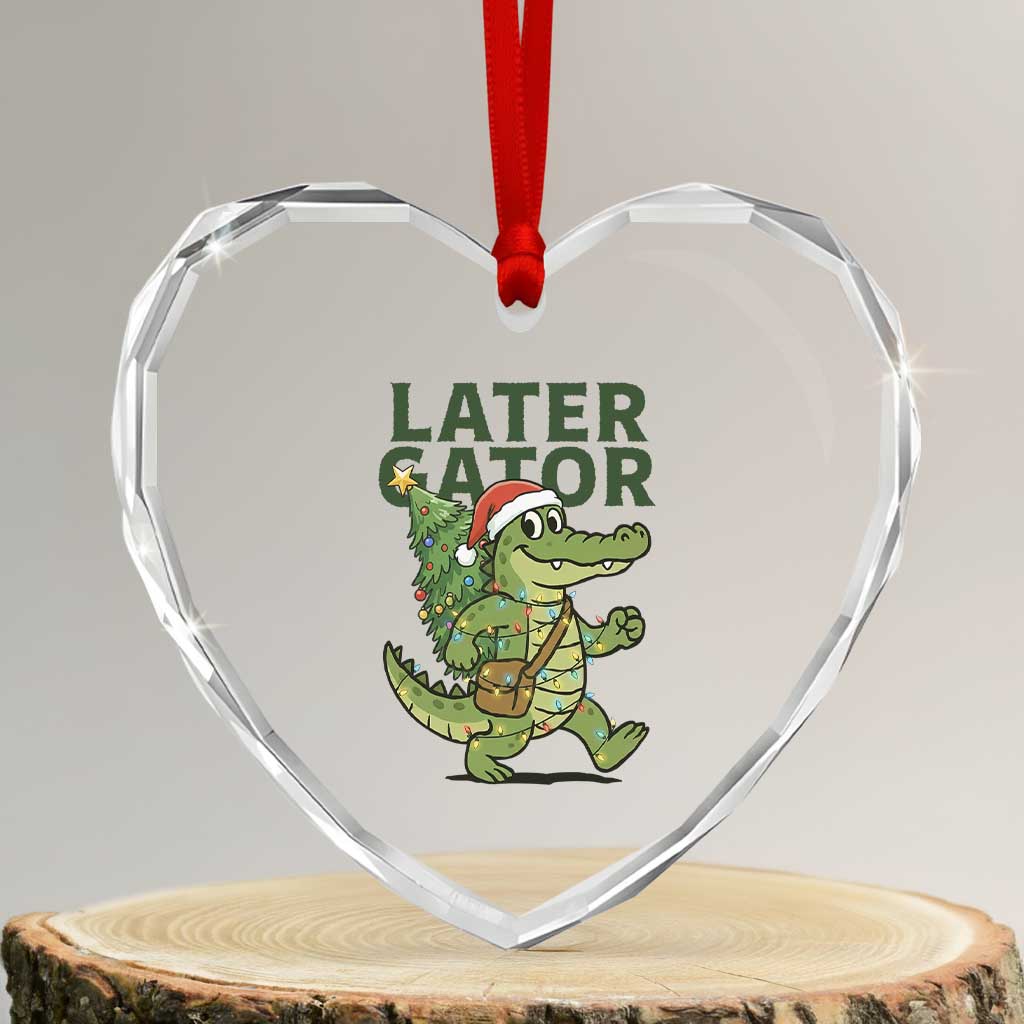 Funny Alligator Christmas Heart Crystal Glass Ornament Lator Gator - Wonder Print Shop
