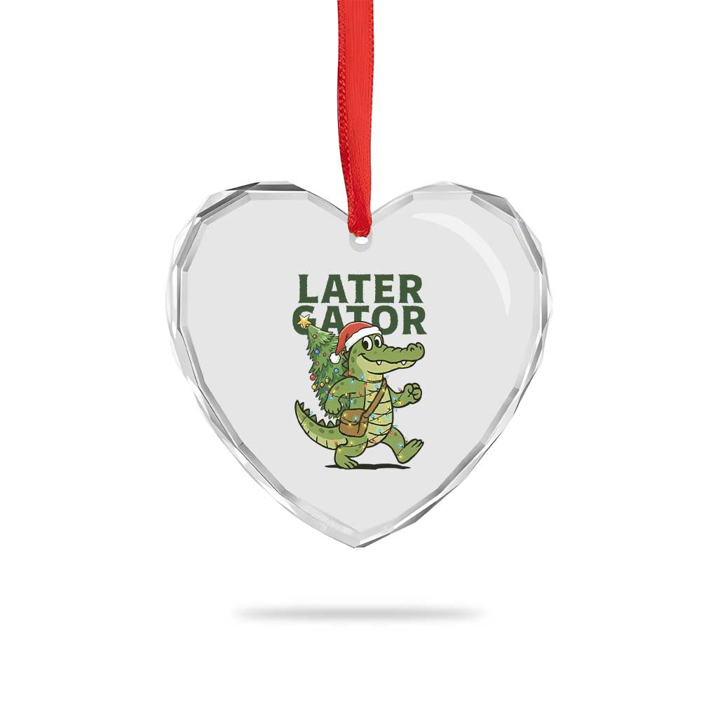 Funny Alligator Christmas Heart Crystal Glass Ornament Lator Gator - Wonder Print Shop