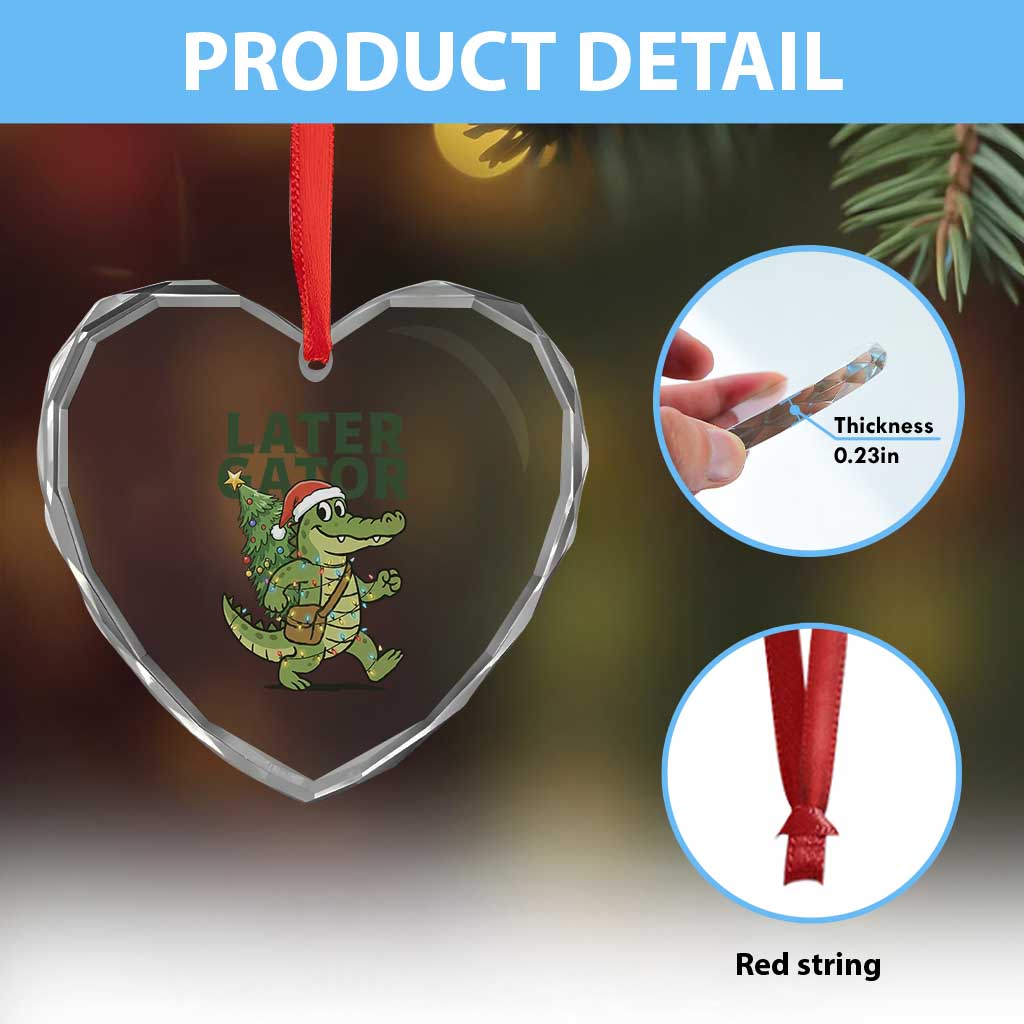 Funny Alligator Christmas Heart Crystal Glass Ornament Lator Gator - Wonder Print Shop