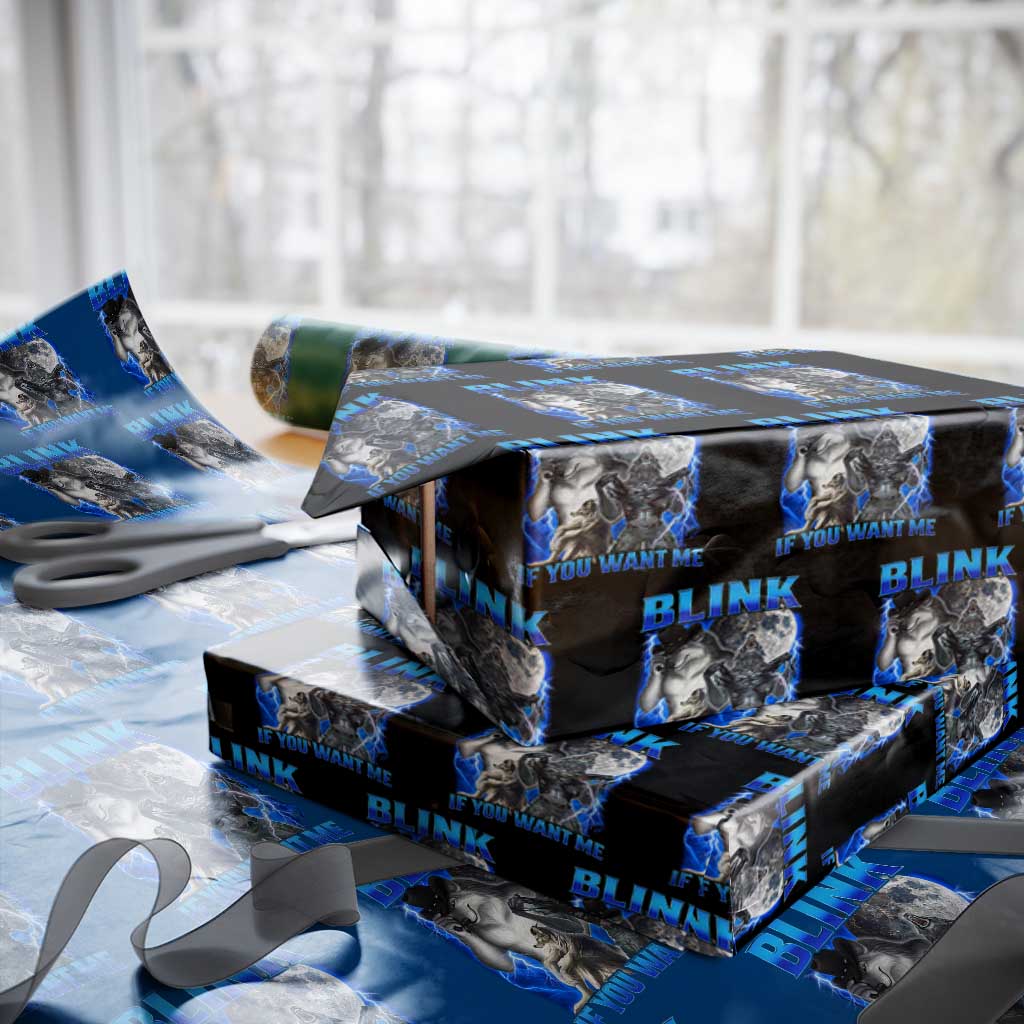 Funny Alpha Wolf Meme Wrapping Paper Roll Blink If You Want Me Bootleg Cringe Humor - Wonder Print Shop