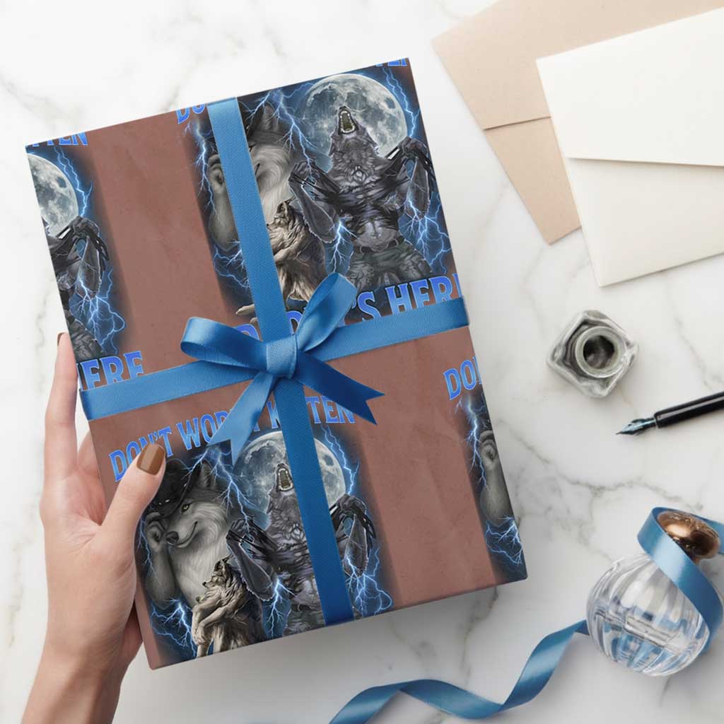 Funny Alpha Wolf Wrapping Paper Roll Don't Worry Kitten Daddy's Here 90s Vintage Bootleg - Wonder Print Shop