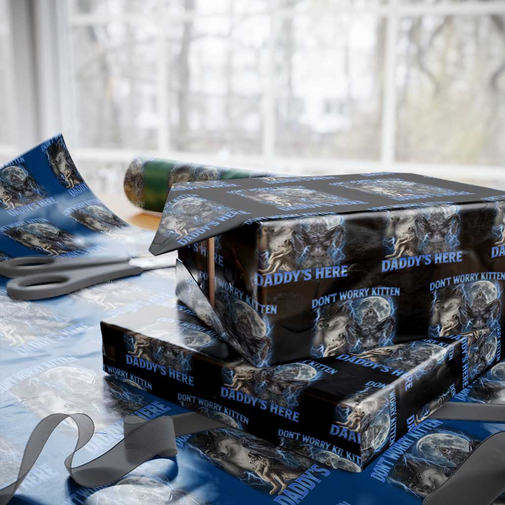 Funny Alpha Wolf Wrapping Paper Roll Don't Worry Kitten Daddy's Here 90s Vintage Bootleg - Wonder Print Shop