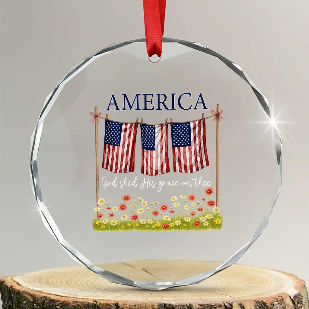 Funny America God Shed His Grace On Thee Crystal Glass Ornament 4th Of July Christian American Flag - Wonder Print Shop