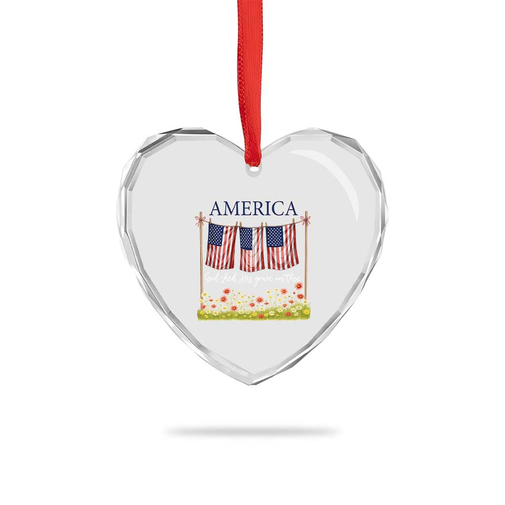 Funny America God Shed His Grace On Thee Heart Crystal Glass Ornament 4th Of July Christian American Flag - Wonder Print Shop
