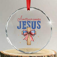 Funny America Needs Jesus Crystal Glass Ornament 4th Of July Patriotic Christian Coquette Bow - Wonder Print Shop
