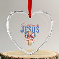 Funny America Needs Jesus Heart Crystal Glass Ornament 4th Of July Patriotic Christian Coquette Bow - Wonder Print Shop