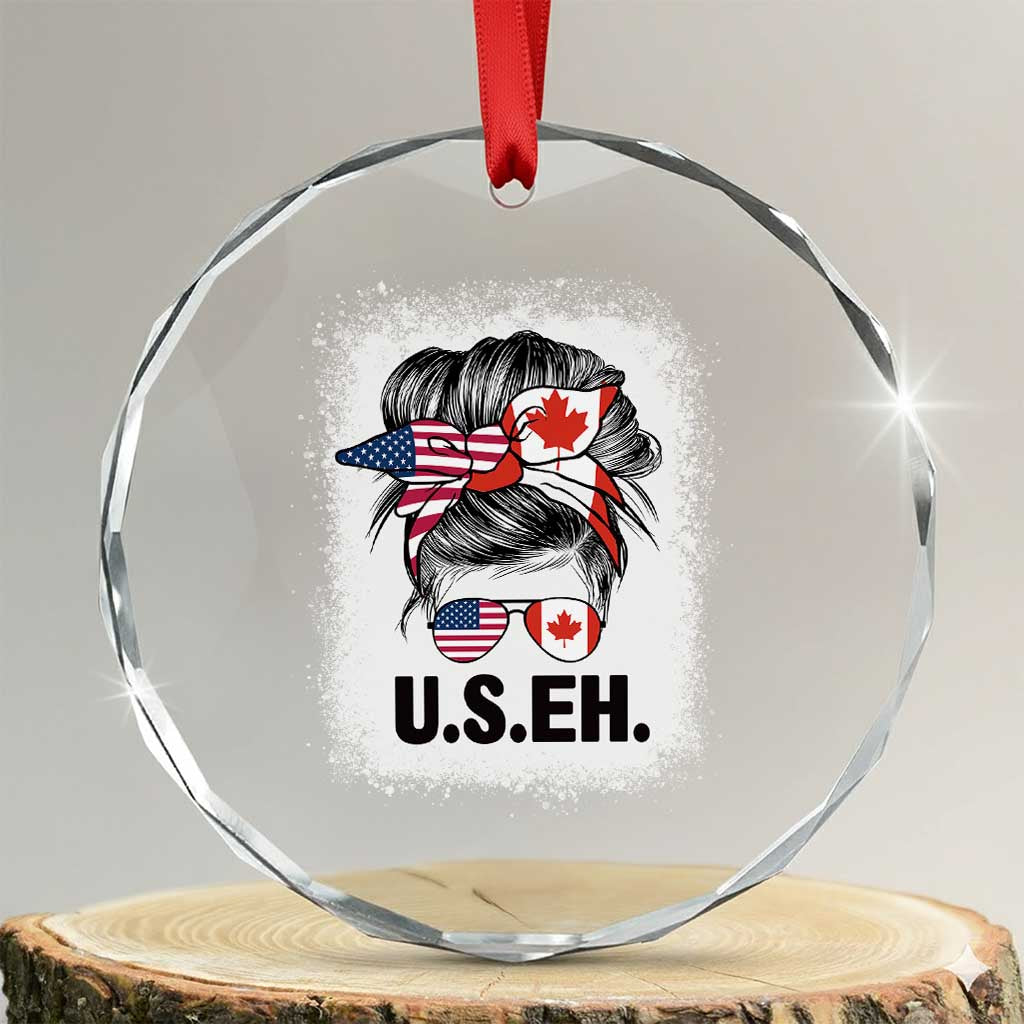 Funny American Canadan Bleached Crystal Glass Ornament US EH America Canada Flag Messy Bun TS02