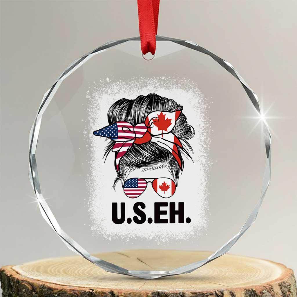 Funny American Canadan Bleached Crystal Glass Ornament US EH America Canada Flag Messy Bun - Wonder Print Shop