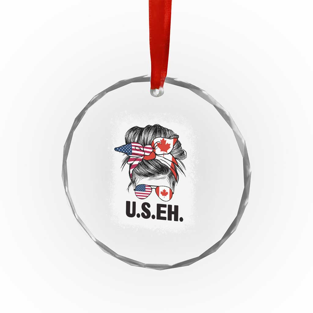 Funny American Canadan Bleached Crystal Glass Ornament US EH America Canada Flag Messy Bun TS02