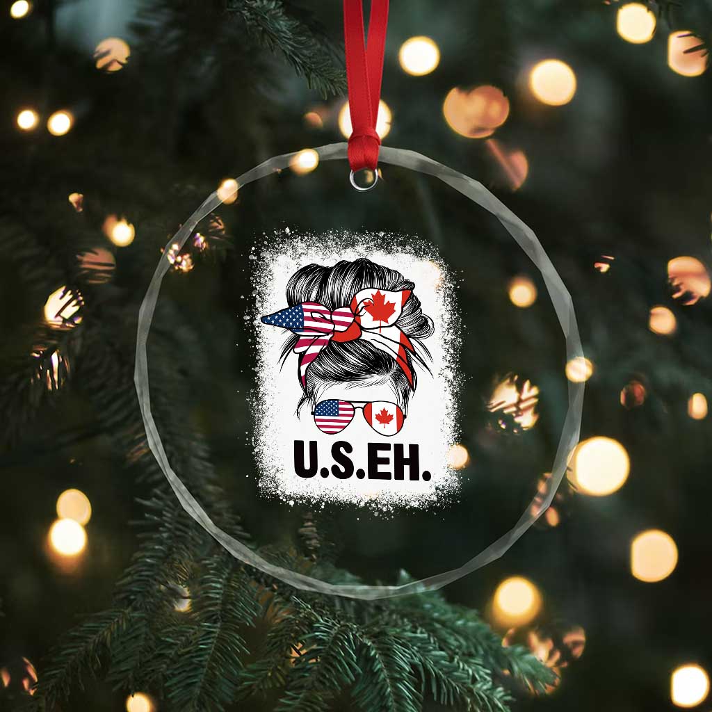Funny American Canadan Bleached Crystal Glass Ornament US EH America Canada Flag Messy Bun TS02