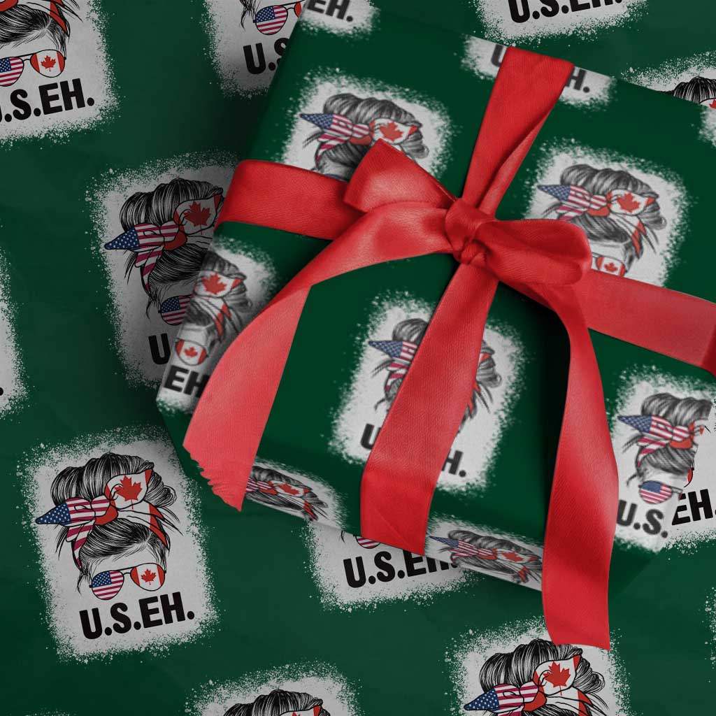 Funny American Canadan Bleached Wrapping Paper Roll US EH America Canada Flag Messy Bun