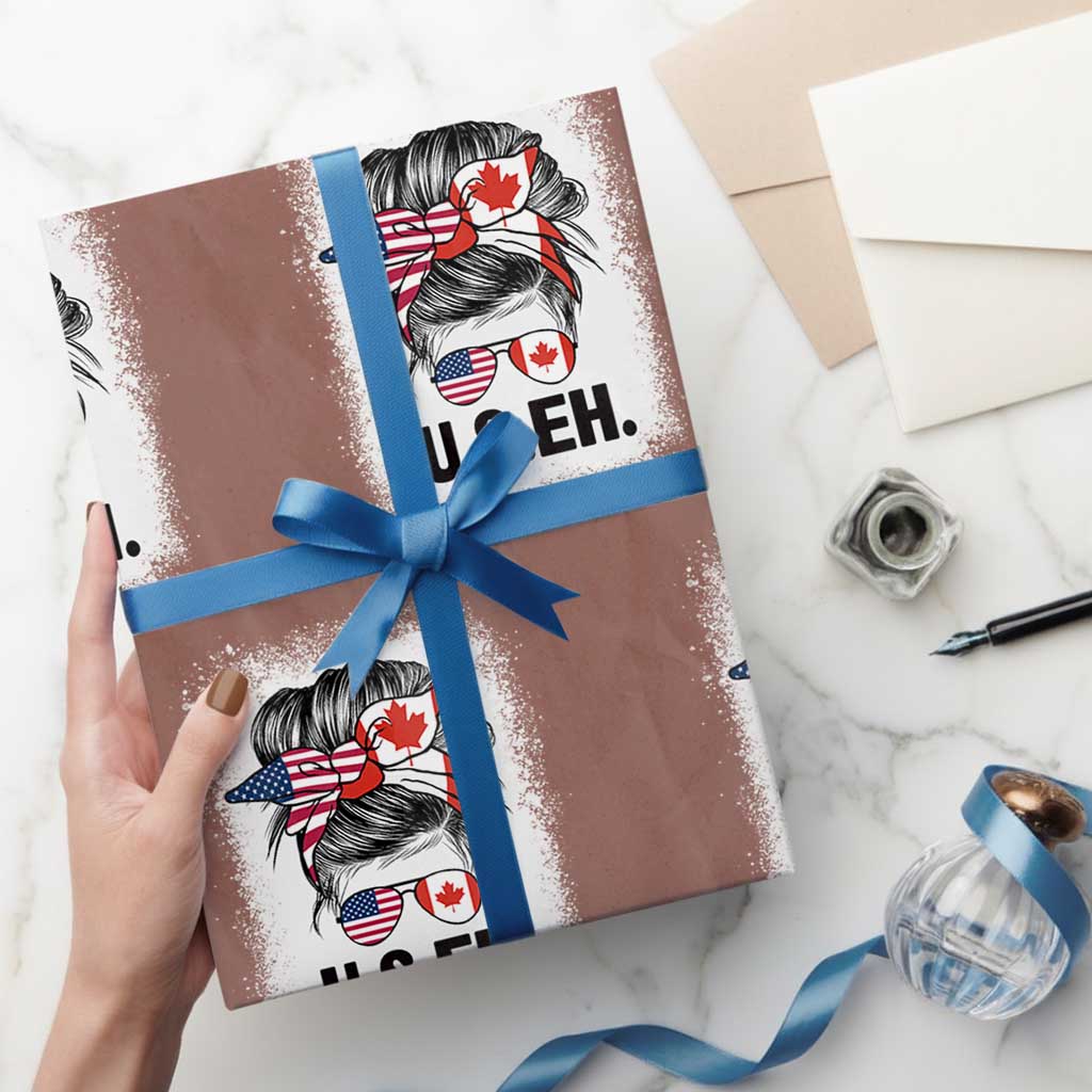 Funny American Canadan Bleached Wrapping Paper Roll US EH America Canada Flag Messy Bun