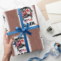 Funny American Canadan Bleached Wrapping Paper Roll US EH America Canada Flag Messy Bun